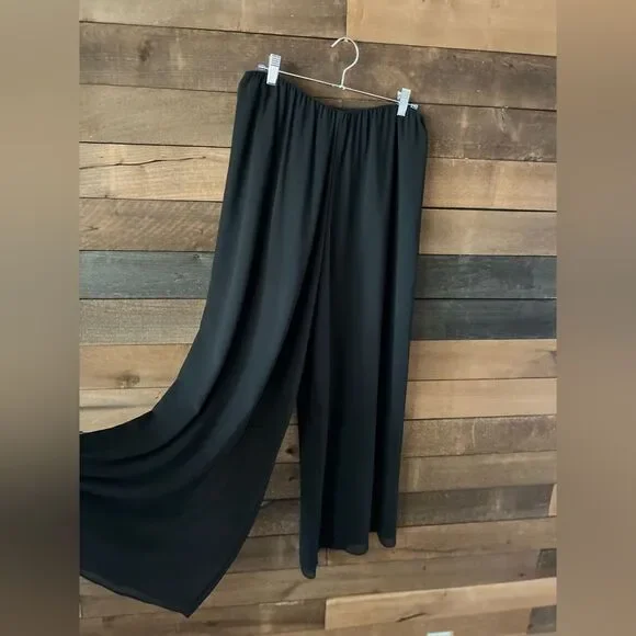 Vintage 90s/Y2K Black Chiffon Wide Leg Pants Minimalist Flowy Dressy - Picture 10 of 12